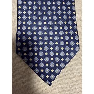 Dolcepunta Tie Mens Navy Blue Geometric Floral Silk Made in Italy Napoleon